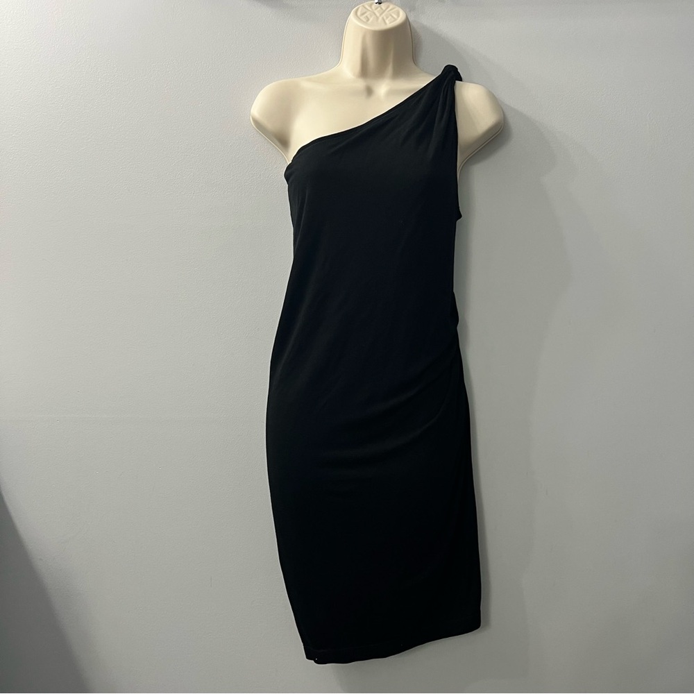 Max Studio Black One Shoulder Twist Wool Blend Dress Size Small